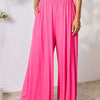 Double Take Smocked Wide Waistband Wide Leg Pants | Full Size - Hot Pink