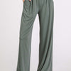 Mittoshop Stretch Banded Waist Wide Leg Pants with Pockets - Army Green