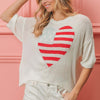 Striped Heart Contrast Knit Top - Off White