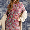 Umgee Full Size Distressed Hem Multicolored Round Neck Knit Tunic Dress Plus Size - MINT/PINK
