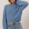 HYFVE Cable-Knit Mock Neck Dropped Shoulder Sweater - Gray Blue