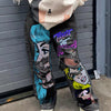Bella Road Pop Art Graphic Distressed Wide Leg Jeans - Black
