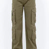 American Bazi Full Size Button Waist High Rise Cargo Pants Plus Size - Army Green