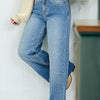 Bella Road Distressed Tummy Control Raw Hem Jeans - Light Blue