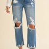 Annie Wear Distressed Raw Hem Cropped Jeans - Denim