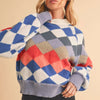 Aemi + Co Diamond Mock Neck Raglan Sleeve Sweater - Blue