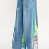 SAGE + FIG Raw Hem Paisley Print Side Wide Leg Jeans - Medium