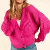 Full Size Button Down Crop Long Sleeve Cardigan - Fuchsia