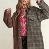 J.NNA Snap Down Tweed Plaid Contrast Longline Shacket - Misty Forest