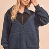Aemi+Co Two Tone Half Zip Fleece Sweatshirt - Navy