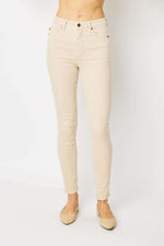 Judy Blue Garment Dyed Tummy Control Skinny Jeans full size in beige color