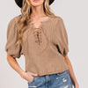 SAGE+FIG Lace-Up Waffle Knit Crop Top - Camel