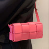 Vegan Leather Woven Crossbody Bag - Hot Pink