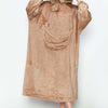 Double Take Full Size Pocketed Hooded Midi Lounge Dress - Mocha