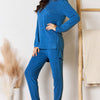 Basic Bae Ribbed Round Neck High-Low Slit Top and Pants Set - Royal Blue