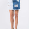 Contrast Patched Frayed Denim Distressed Skirts - Blue/White