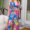 Floral Smocked Tied Back Jumpsuit | Full Size - Royal Multi