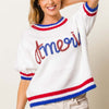 Metallic America Letter Short Sleeve Sweater - Ivory