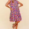 Frilled Mock Neck Ditsy Floral Dress - Fuchsia
