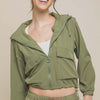 Drawstring Hem Hooded Zip-Up Jacket - Light Olive