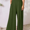 Double Take Smocked Wide Waistband Wide Leg Pants | Full Size - Army Green