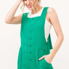 Button Up Tie Back Sleeveless Romper - Green
