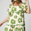 Umgee Full Size Contrast Floral Short Sleeve Mini Dress Plus Size - Lime