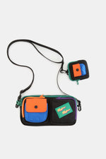 Himawari removable strap nylon crossbody bag with colorful pockets and a separate EarPods pouch for easy organization.