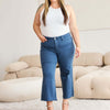 RFM Crop Chloe Full Size Tummy Control High Waist Raw Hem Jeans - Blue Slate