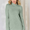 Basic Bae Ribbed Mock Neck Long Sleeve T-Shirt - Light Green