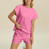 Double Take Full Size Texture T-Shirt and Shorts Set - Pink