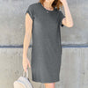 Basic Bae Round Neck Short Sleeve Dress with Pockets | Full Size - Heather Gray