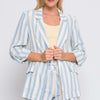 Linen Woven Striped Blazer - Blue