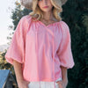Poplin Bubble Sleeve Blouse | Full Size - Pink