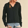 Aemi + Co Frayed Hem Exposed Seam Long Sleeve Hoodie - Black
