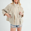 Aemi + Co Fake Two Pieces Turtleneck Sherpa Jacket with Pockets - Sand