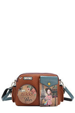 Nicole Lee USA Multi Pocket Messenger Bag with Paris-themed design and adjustable strap for versatile wear.