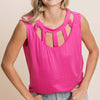 Cutout Round Neck Sleeveless Top - Fuchsia