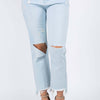 American Bazi High Waist Distressed Raw Hem Jeans - Lt Blue