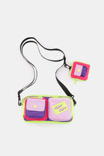 Colorful nylon crossbody bag with removable strap and a mini EarPods bag, perfect for stylish organization on the go.
