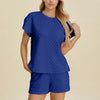 Double Take Full Size Texture T-Shirt and Shorts Set - Royal Blue
