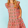 Full Size Ruffled Printed Dress with Side Pockets - Coral