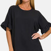 V-Neck Flutter Sleeve Top - Black