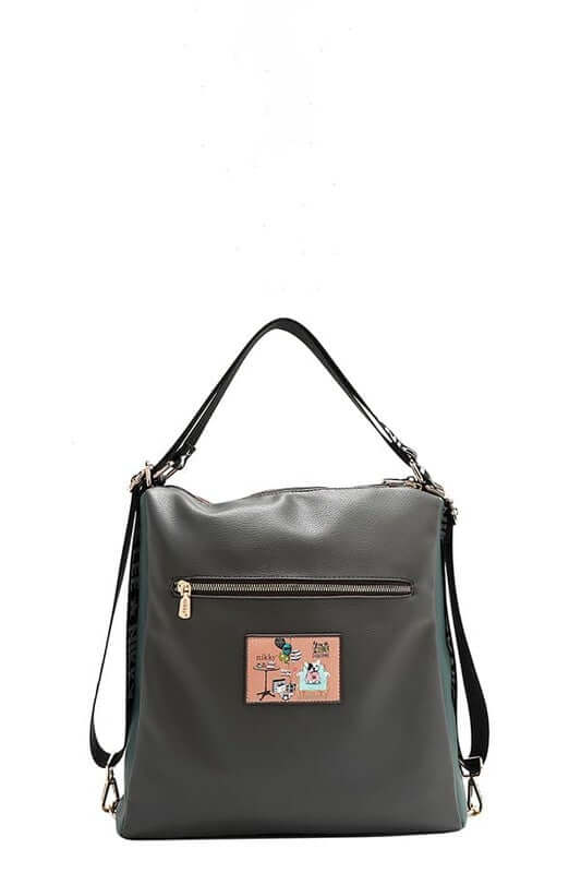 Stylish eco-leather backpack with adjustable straps and cute embroidered detail, perfect for everyday use.