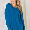 Basic Bae Ribbed Round Neck Slit T-Shirt - Sky Blue