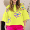 Flower Embroidery Detail T-Shirt | Full Size - Limelight