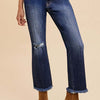 Annie Wear Distressed Raw Hem Straight Leg Cropped Jeans - Dark