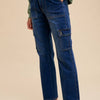 Annie Wear Straight Leg Jeans with Cargo Pockets - Dark