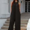 Double Take Tie Back Cutout Sleeveless Jumpsuit | Full Size - Black
