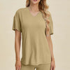 Basic Bae Ribbed V-Neck Short Sleeve Top and Shorts Set - Chartreuse